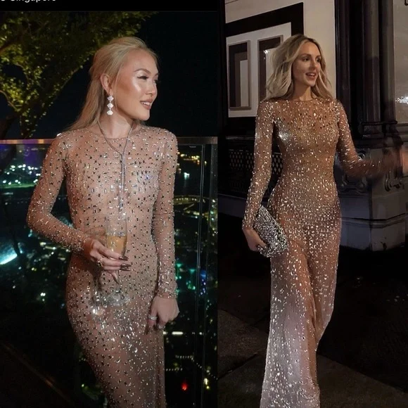 Retrofete Vinci Crystal Embellished Handmade Sheer Maxi Dress Gown NEW with tags - Picture 13 of 15